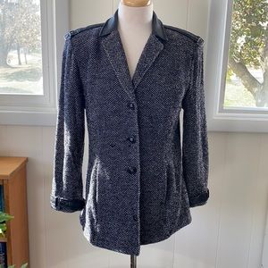 Vintage Fall 2003 St. John Leather Trim Knit Jacket 14